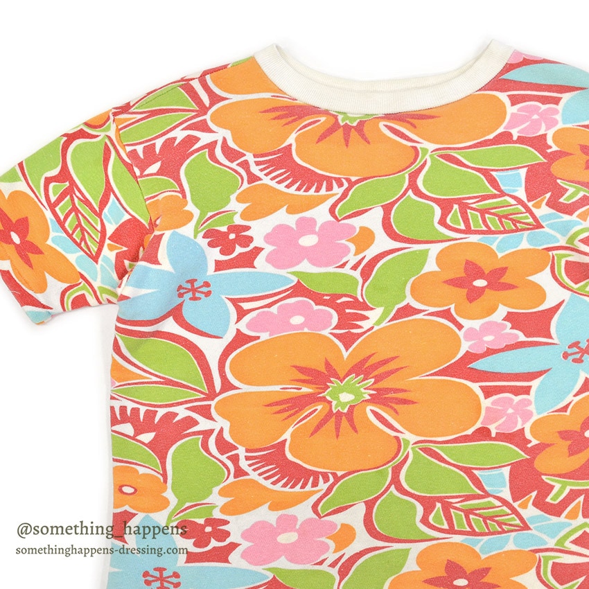 1960's~ HEALTHKNIT FLOWER PATTERN S/S SWEAT SHIRT ... M