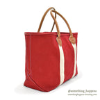1980's L.L.BEAN CANVAS TOTE BAG LEATHER HANDLE / RED ... LARGE