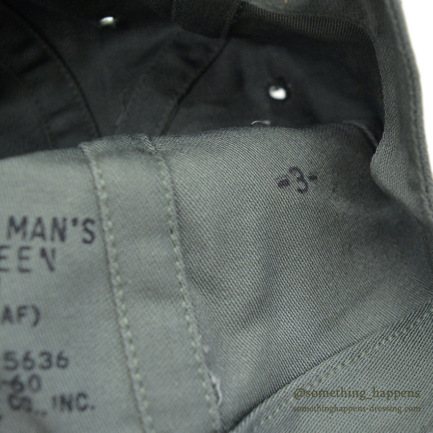 1960's DEADSTOCK USAF CAP, UTILITY, MAN'S COTTON SATEEN SAGE GREEN 2 ... 71/2
