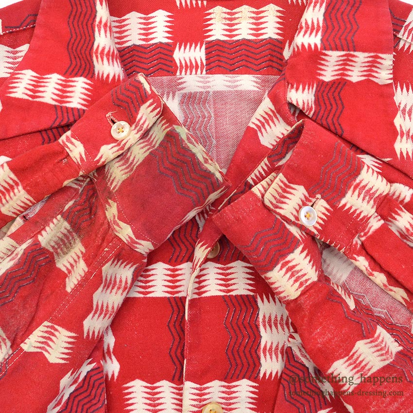 ~1950's GEOMETRIC ZIG ZAG PATTERN PRINT FLANNEL SHIRT...
