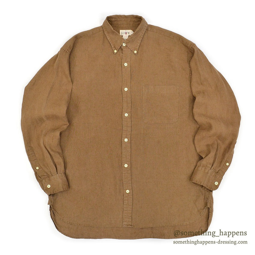 1990's J.CREW BROWN LINEN B/D SHIRT ... M