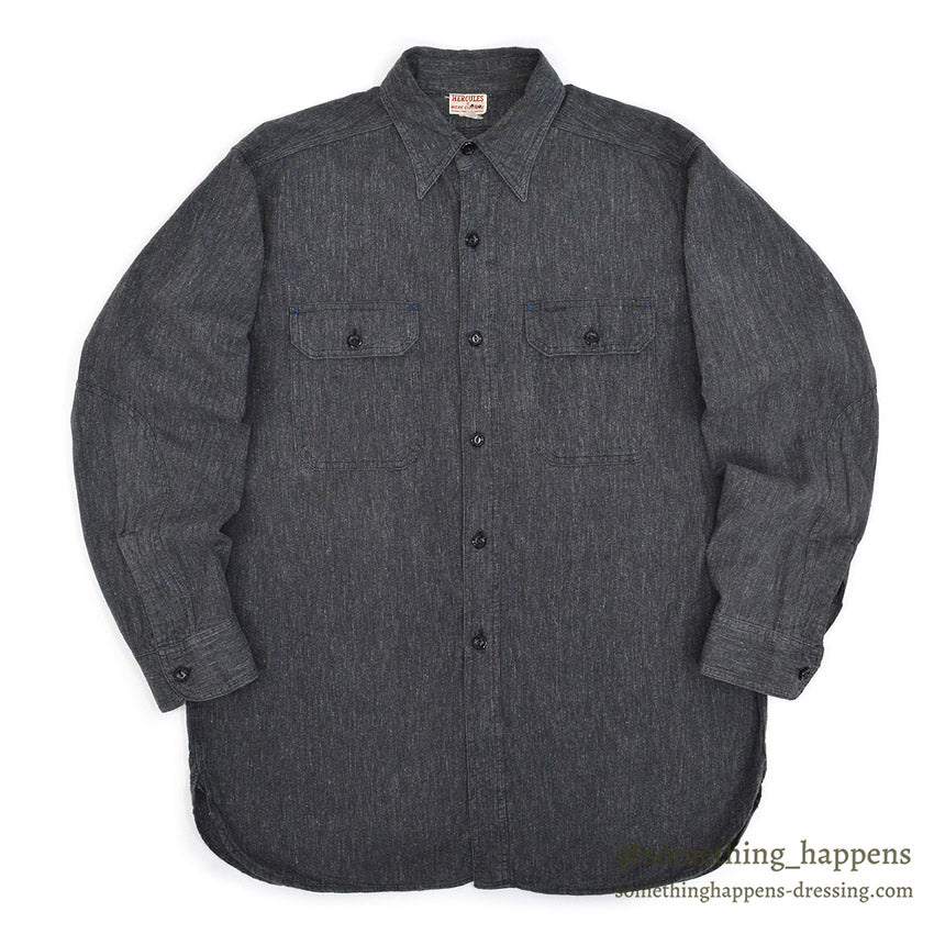 1950's HERCULES BLACK CHAMBRAY SHIRT / ELBOW PATCHES...