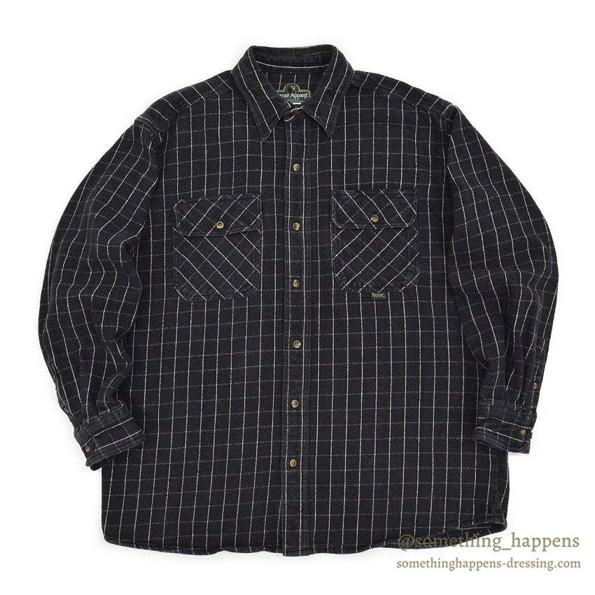 1990's BERNE BLACK COTTON HEAVY FLANNEL SHIRT... L