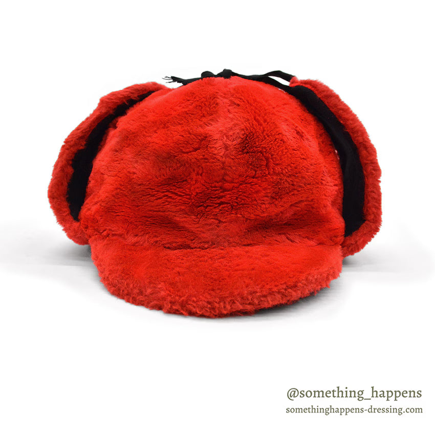 1960's~ RED FAUX FUR TRAPPER HAT...XL
