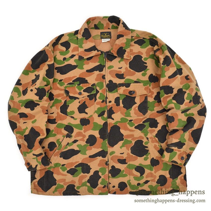 ~1980's DEERSKIN CAMO ZIP-UP CHAMOIS JACKET / UNUSUAL COLOR ... XL