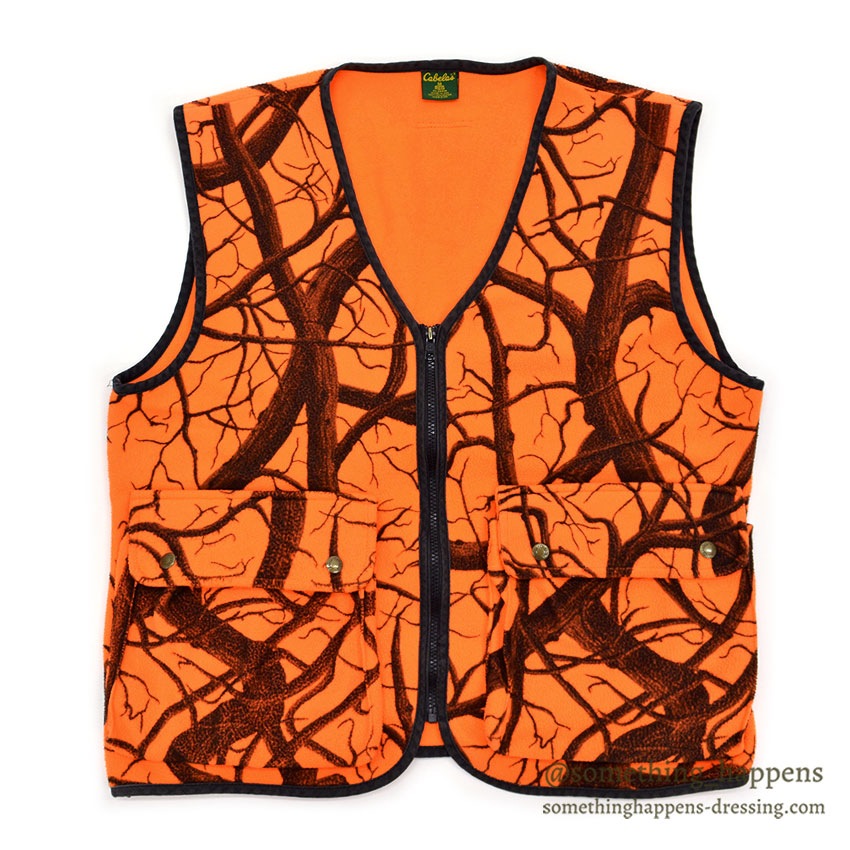 1990's CABELA'S TREE CAMO ORANGE FLEECE VEST...M