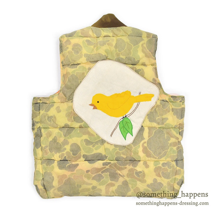 1960's~ CAMO / ORANGE REVERSIBLE NYLON PADDED VEST / FADED...