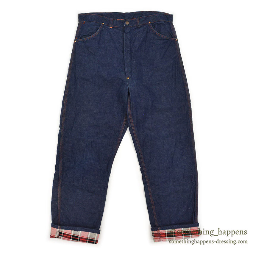 1950's UNKNOWN DOUBLE KNEE DENIM PAINTER PANTS / FLANNEL LINED ... W33/L30