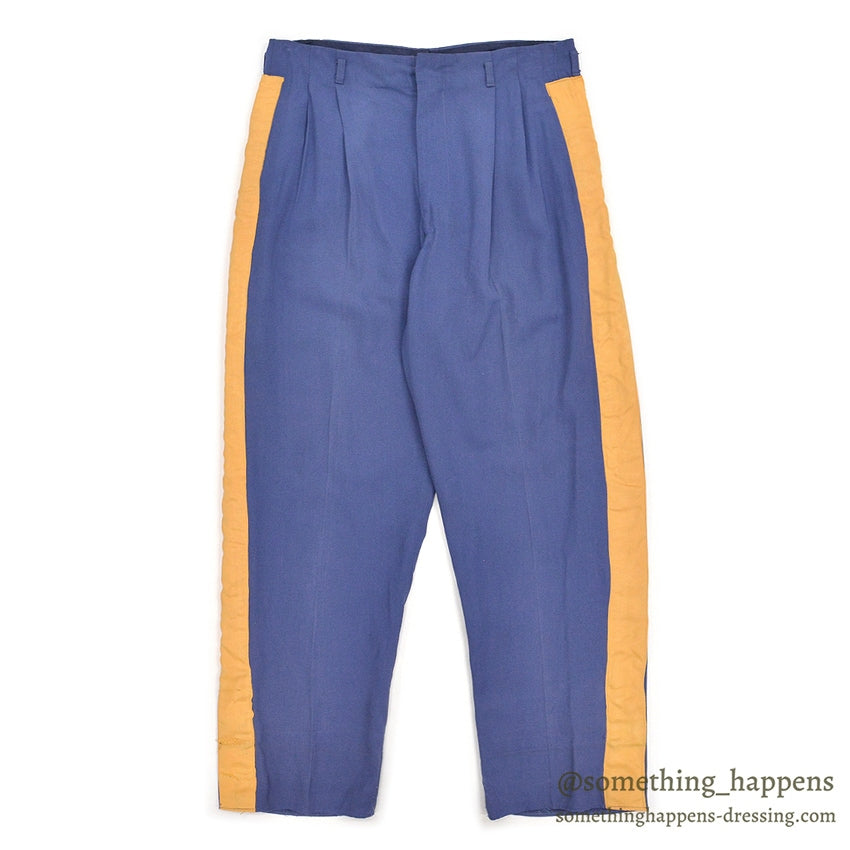 1960's RAYON YELLOW LINE BLUE SLACKS... W32