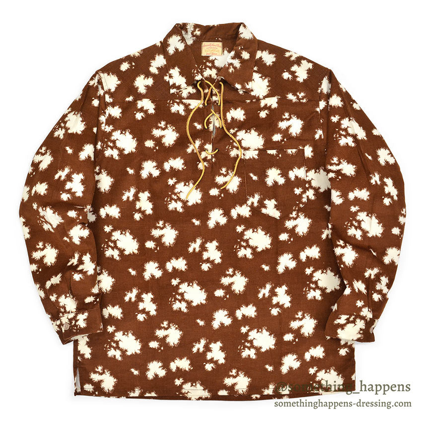 1960's DEADSTOCK SPECIALLY HAND MADE PRINT CORDUROY LACE UP SHIRT / RARE PATTERN ...