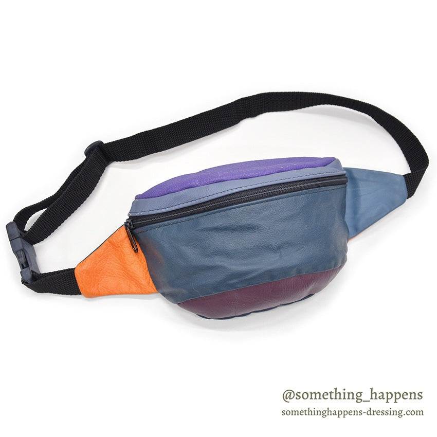 1990's MULTI COLOR PANEL LEATHER FANNY PACK / MADE IN USA...