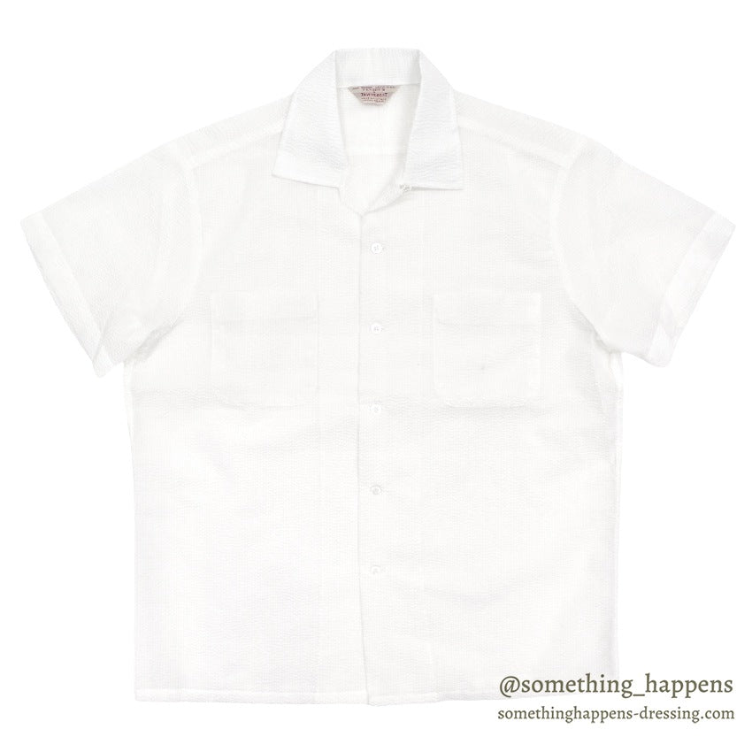 1960's DEADSTOCK TOWNCRAFT NYLON SEERSUCKER S/S SHIRT / WHITE ... L