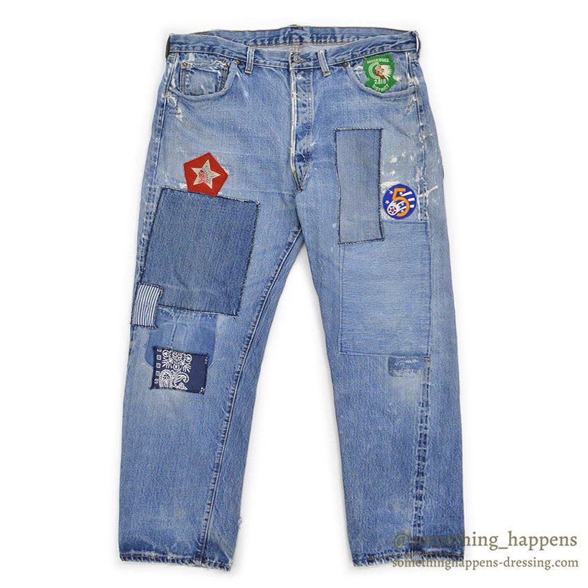 1960's LEVI'S 501 BIGE PATCHWORK / PERSONALIZED REPAIR ... W37/L29