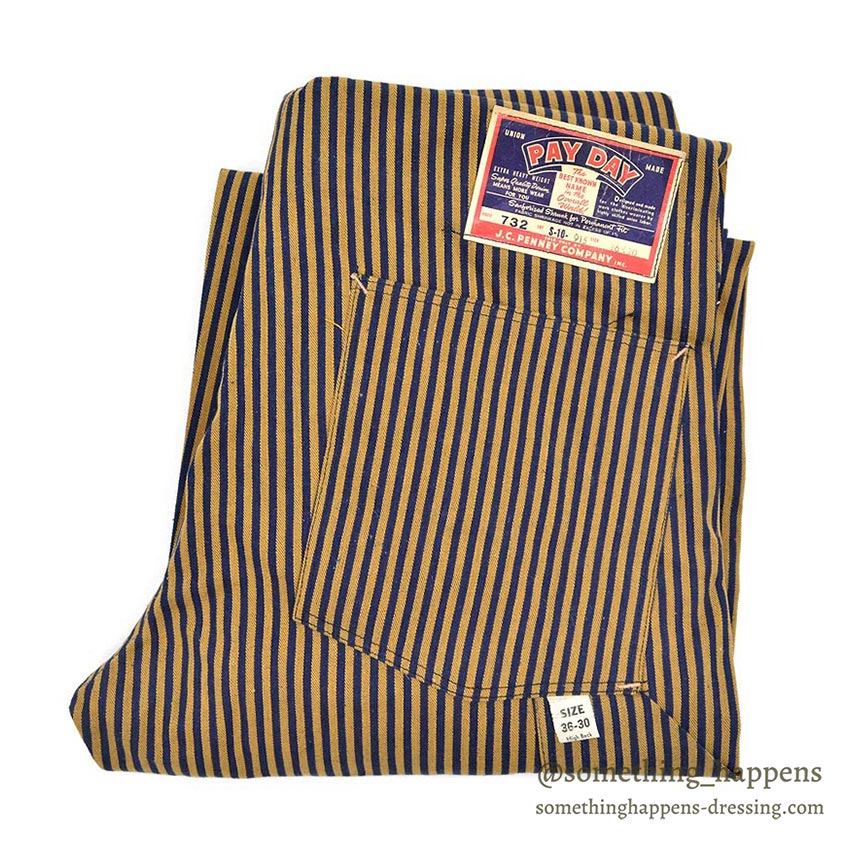 1940's DEADSTOCK PAYDAY WW2 BROWN EXPRESS STRIPED OVERALL / HIGH BACK ... W36/L30