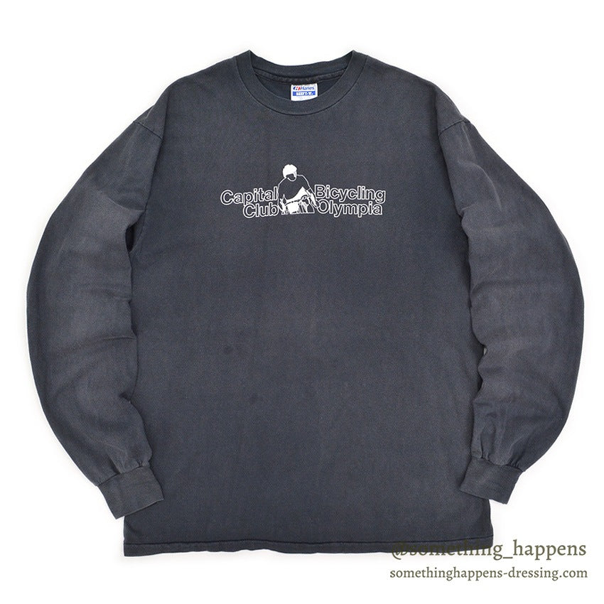 1980's~ HANES CAPITAL BICYCLING CLUB OLYMPIA L/S T-SHIRT / CUSTOMIZED POCKETS ... XL