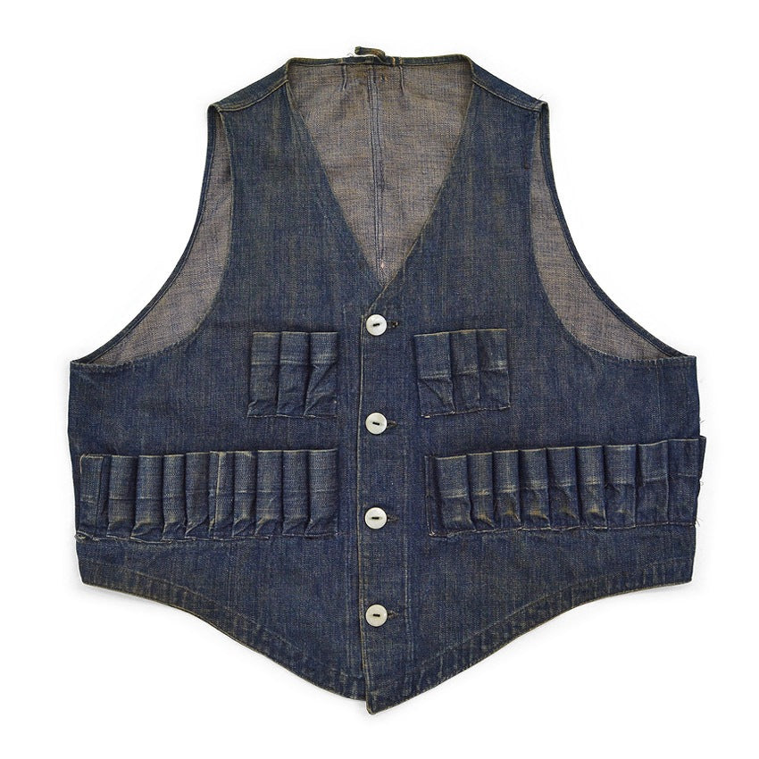 1920's~ DENIM HUNTING VEST / UNUSUAL, EXTREMELY RARE...