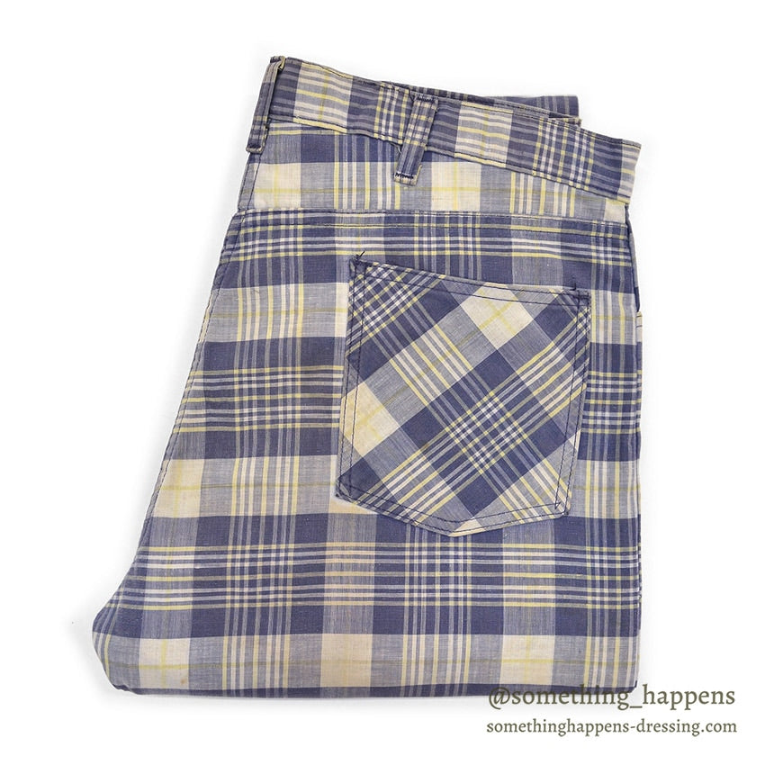 1960's INDIA MADRAS 5 POCKETS COTTON PANTS / TAPERED LEG ... W35/L29