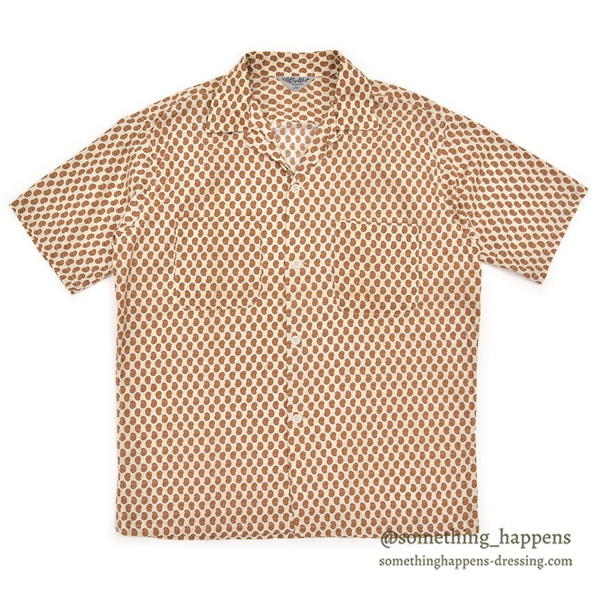 1960's KEY WEST PAISLEY-LIKE PATTERN SHIRT / BROWN ... M