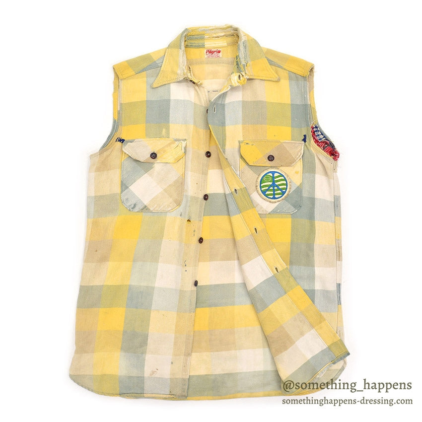 1950's PILGRIM BLOCK PLAID FLANNEL VEST / CUT OFF...