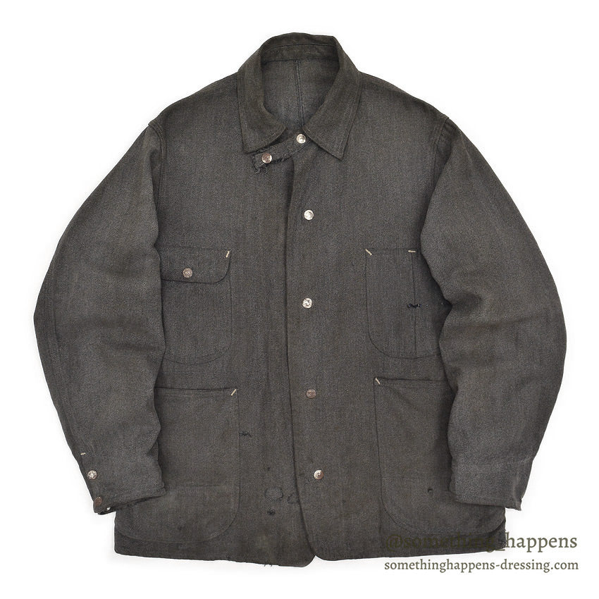1930's MONTGOMERY WARD SALT AND PEPPER COVERALL / CHIN STRAP & SNAP BUTTON...