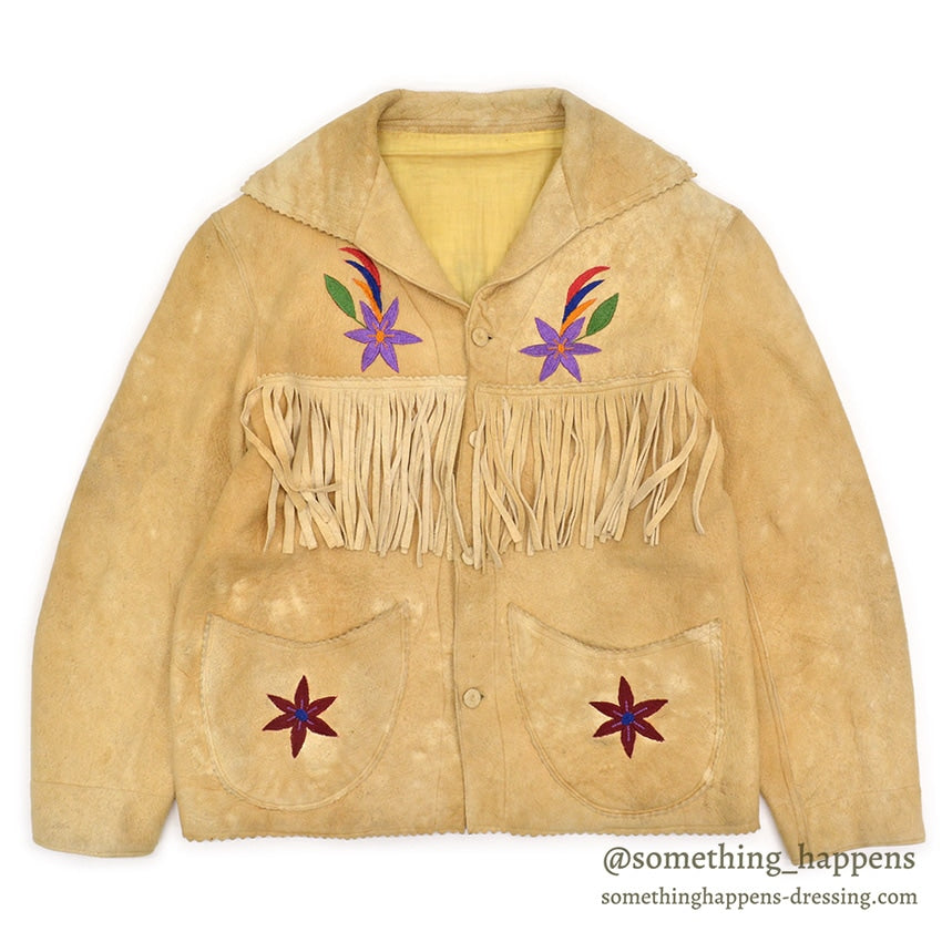 1920's~ NATIVE AMERICAN EMBROIDERY FRINGE ELK LEATHER JACKET / Extremely Rare ...