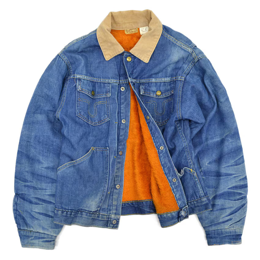 60's BIG SMITH Buckaroo Denim Jacket Orange Boa HIGE... 40