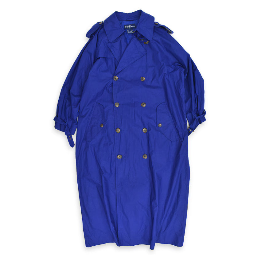 ~90's Ralph Lauren Horse Tag Cotton Trench Coat Dark Blue ... M