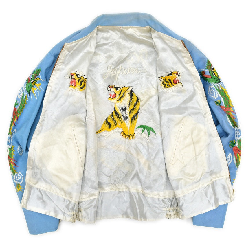 1960's VIETNAM ERA JAPAN SOUVENIR JACKET LIGHT BLUE Dragon Hawk Tiger ... M