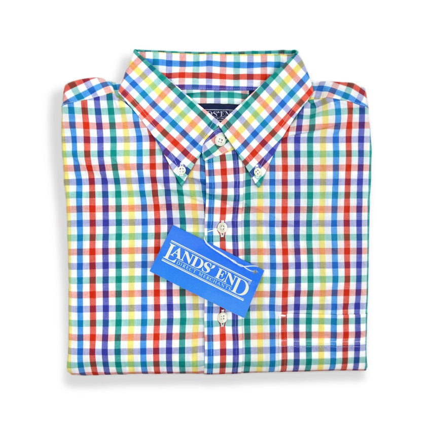 1990's DEADSTOCK LAND'S END MULTI GINGHAM B/D SHIRT ... M