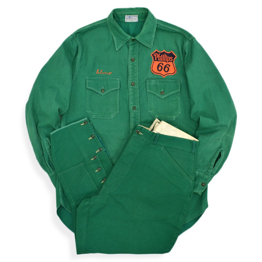 1940's〜 T.S.LANKFORD&SONS PHILLIP66 GREEN COTTON TWILL BREECHES PANTS ... W34