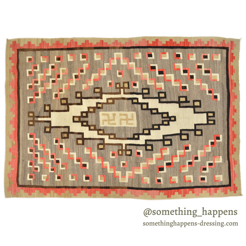 c.1920's NAVAJO RUG WHIRLING LOGS SWASTIKA... 212cm/145cm