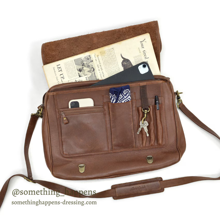 1990's EDDIE BAUER BROWN LEATHER SATCHEL BAG...