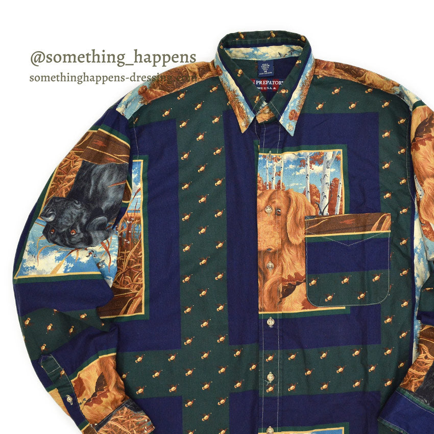1990's BOSTON PREPATORY CO. DOG PRINT B/D SHIRT ... M