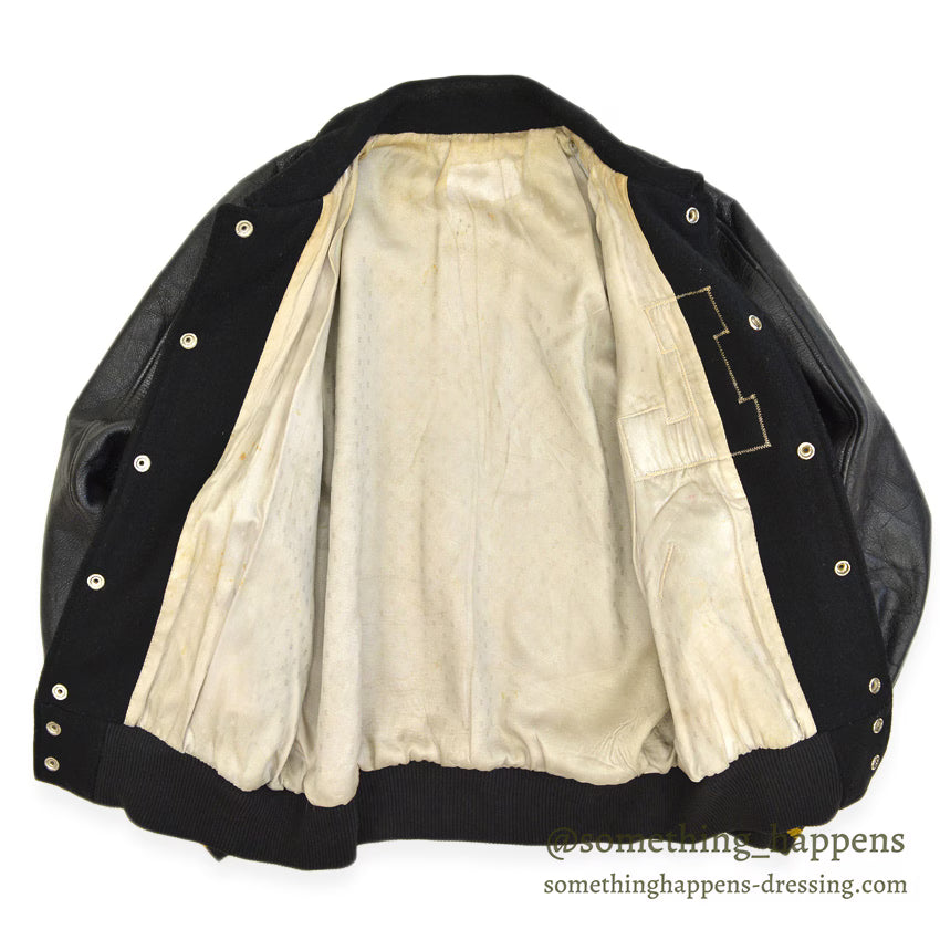 1950's BLACK WOOL & LEATHER LETTERMAN JACKET...