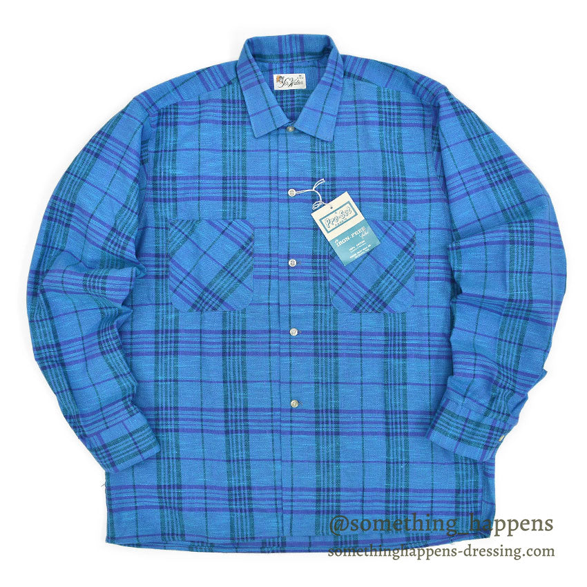 1960's DEADSTOCK SIR WALTER COTTON PLAID L/S SHIRT ... MEDIUM