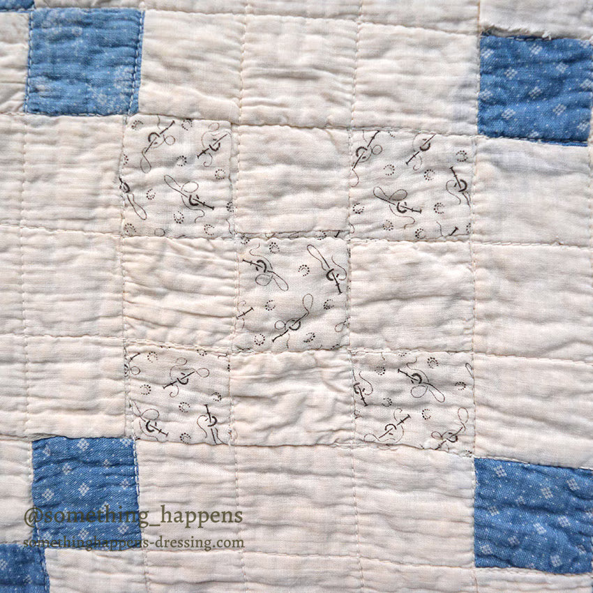 NINE PATCH INDIGO CALICO PATCHWORK QUILT... 202cm/168cm