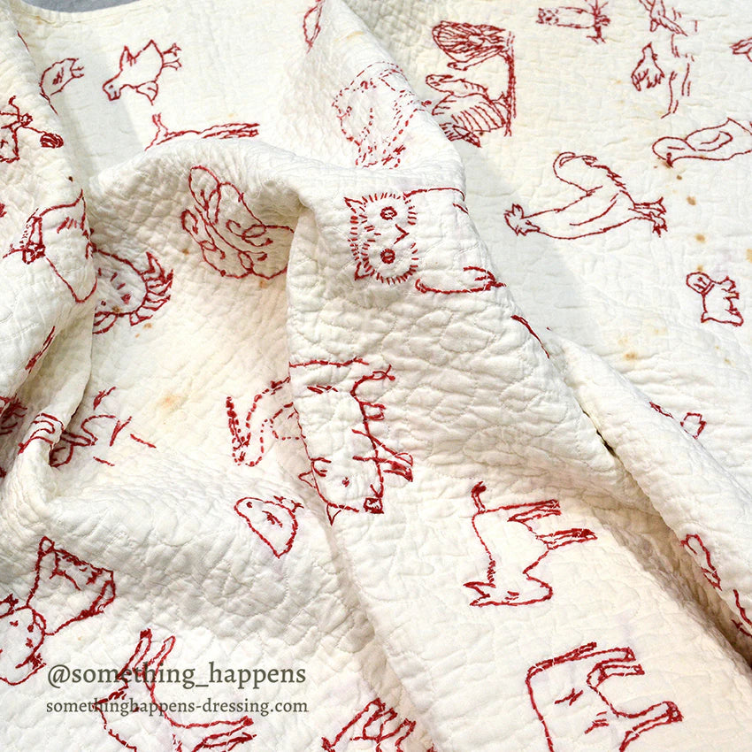 REDWORK HAND EMBROIDERY PATTERN BABY QUILT...85cm/64cm