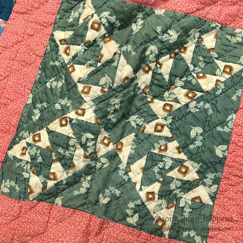 ANTIQUE WILD GOOSE CHASE RED/INDIGO PATCHWORK QUILT... 171cm/171cm