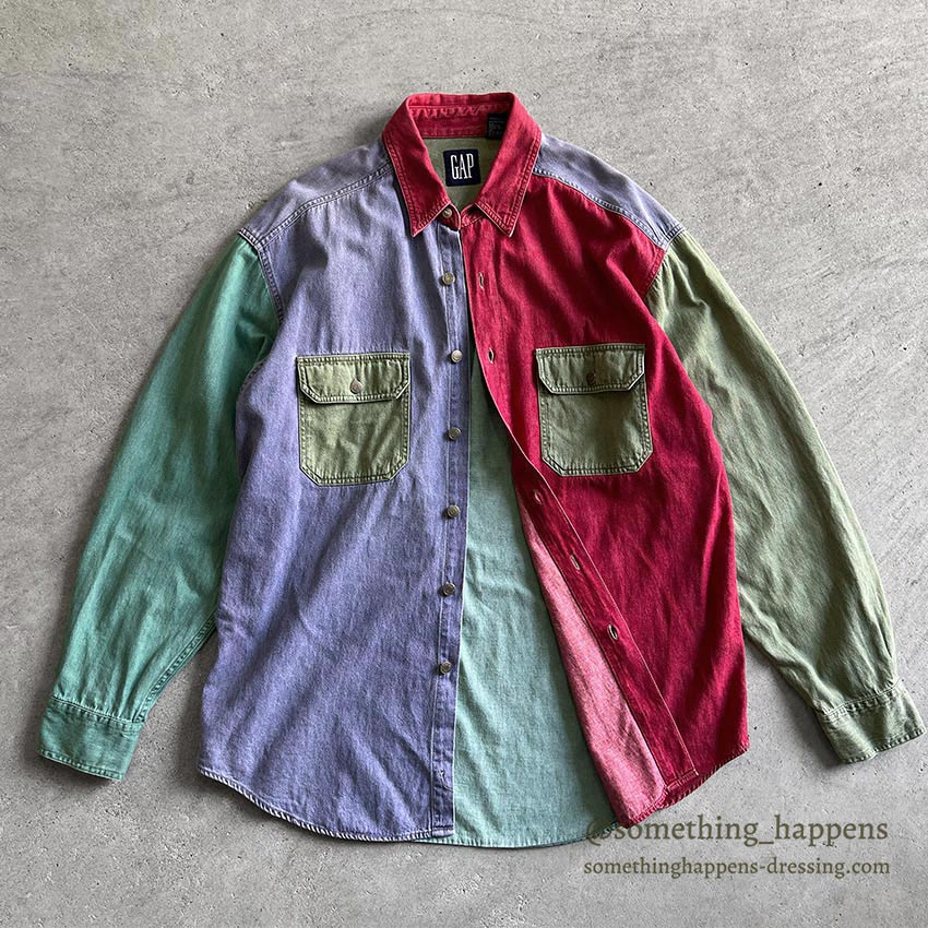1980's~ GAP MULTI COLOR DENIM WORK SHIRT...L