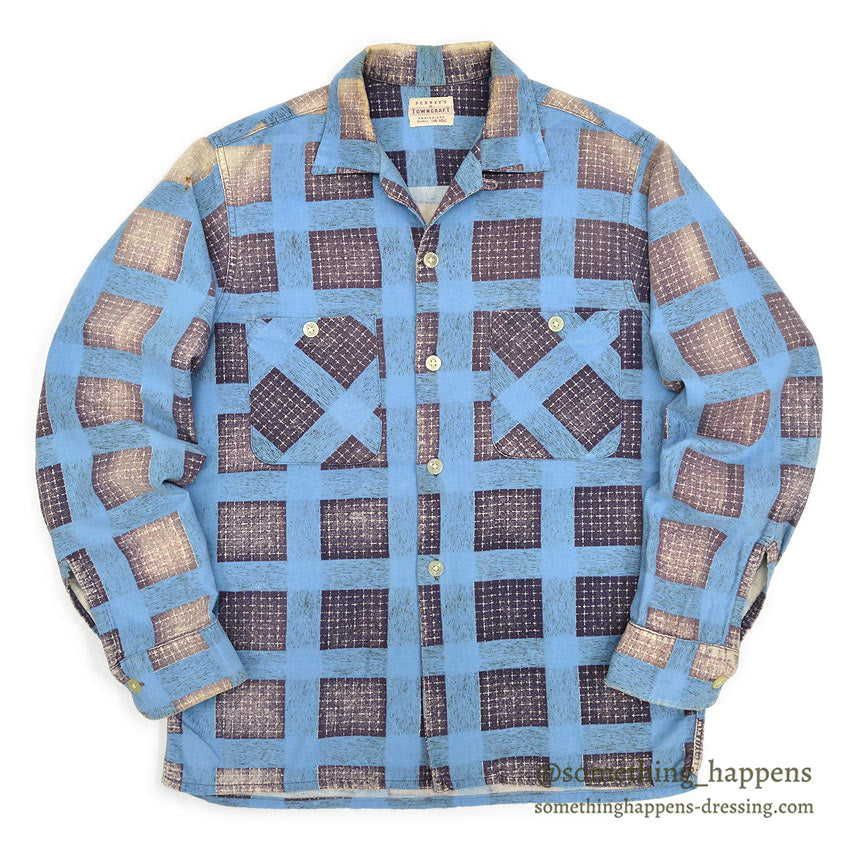 1950's PENNEY'S TOWNCRAFT PRINT FLANNEL SHIRT FADED...S
