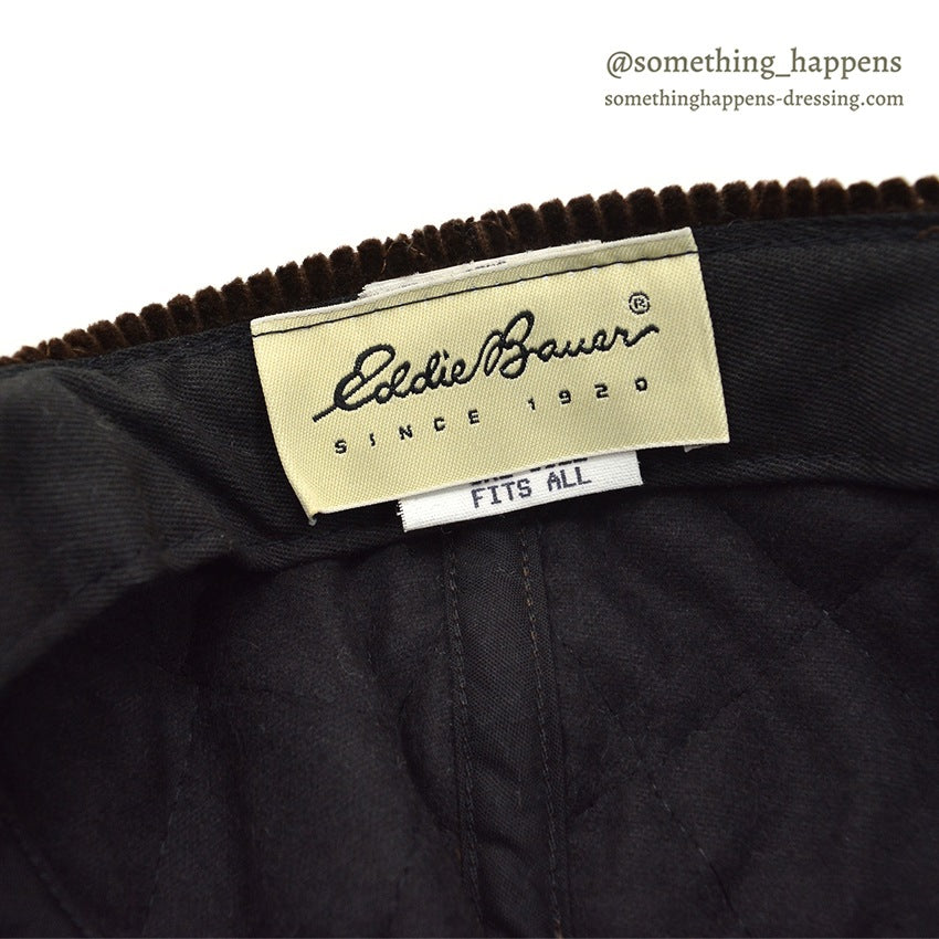 1990's EDDIE BAUER QUILTED CORDUROY & SUEDE DARK BROWN CAP...