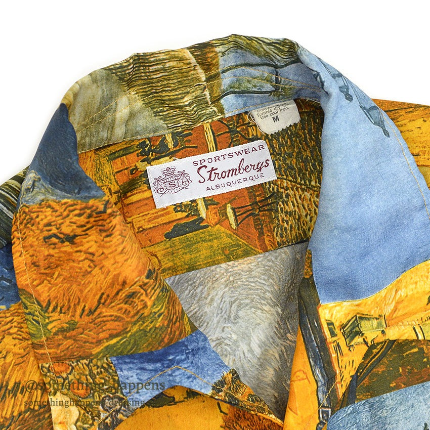 1970's STROMBERYS SPORTSWEAR ゴッホ ART PRINT L/S SHIRT ... M