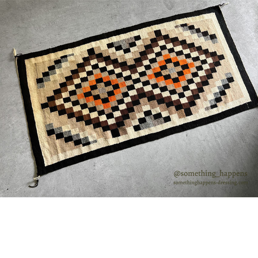 1940's~ NAVAJO RUG DOUBLE DIAMONDS PATTERN ... 145cm/78cm