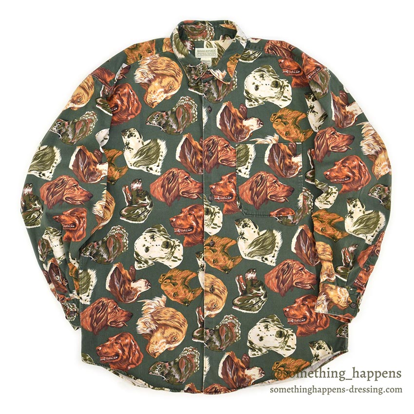 1980's BANANA REPUBLIC SAFARI & TRAVEL DOG ​​PRINT SHIRT...L