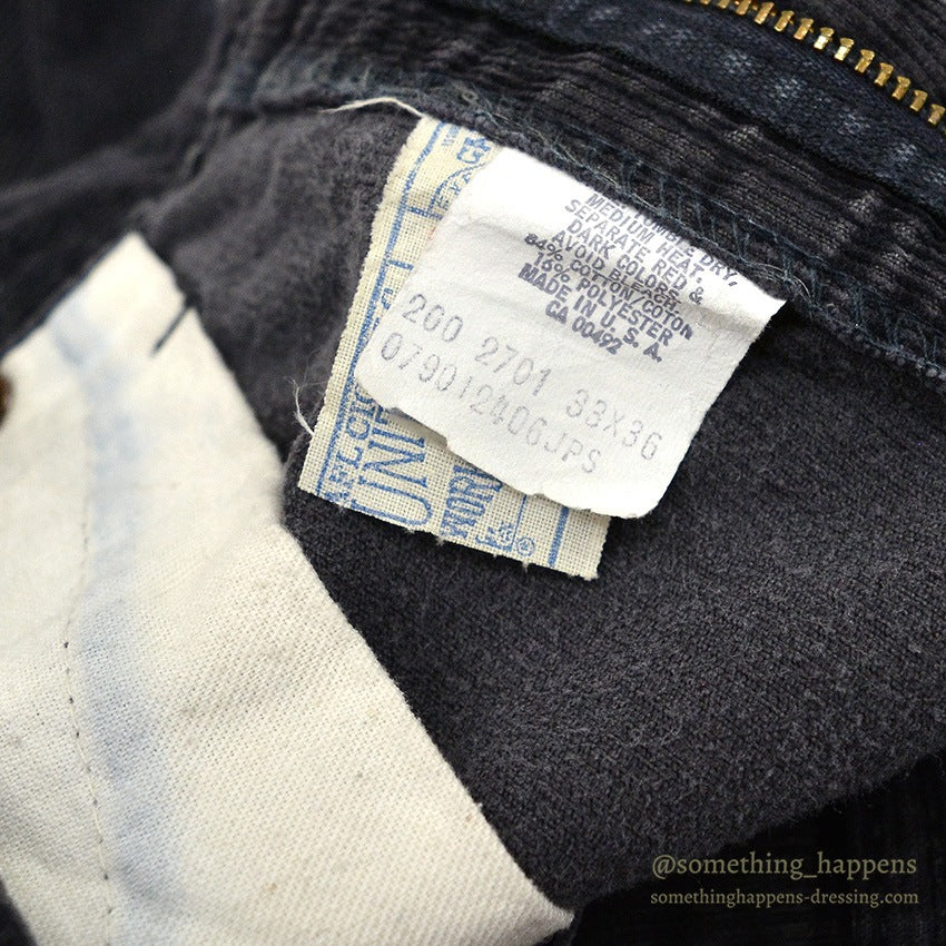 1980's Lee 200 CORDUROY PANTS BLACK 42TALON ... W32/L35