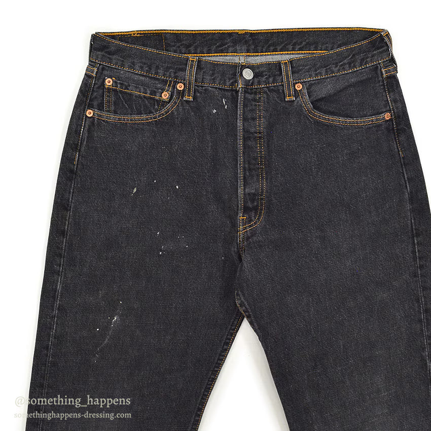 Levi's 501 BLACK DENIM PANTS Made in USA ORANGE STITCH... W34/L32