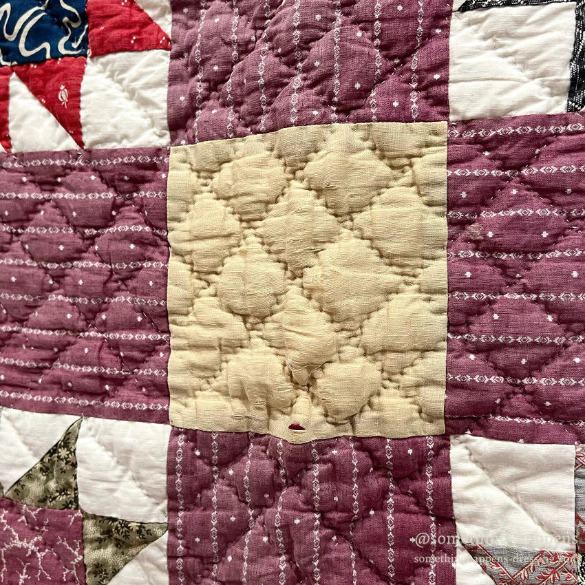 ANTIQUE BEAR'S PAW PATCHWORK QILT MAROON... 197cm/194cm