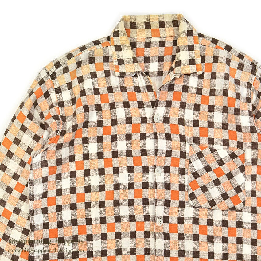 1950's~ CHECKERED ALL COTTON PRINT FLANNEL SHIRT ...