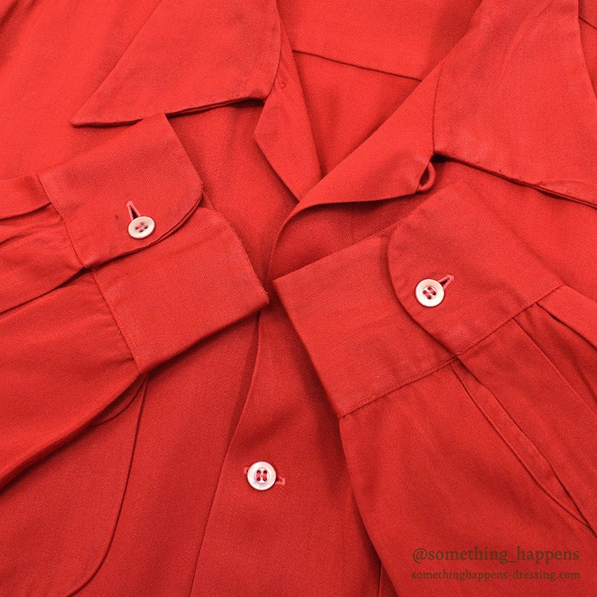 1950's TORNBERG RED RAYON GABARDINE SHIRT RARE SIZE ... XXL