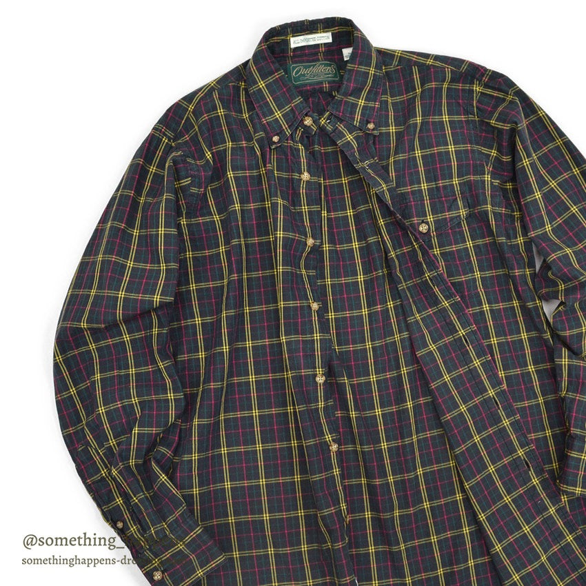 1980's OUTFITTERS IMPORTED FABLIC PLAID B/D SHIRT ... M